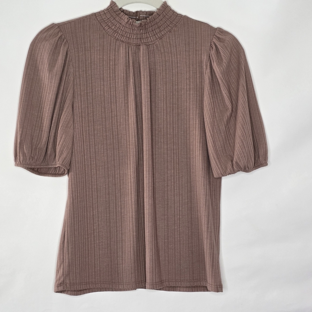 Who Wear What When Where Ribbed Puff Sleeve Top Size M Mock Neck Pullover Preppy